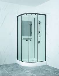 Душевая кабина полукруг, раздвижные двери, стеклянная, профиль чёрный- RGW AN-208B (Прозрачное, 1000x1000)