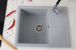 Мойка Alcora Римма 570*470 мм, матовая, серый с сифоном