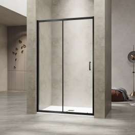 Душевая раздвижная дверь-купе в нишу PA-114B профиль черный (Прозрачное, 1600)