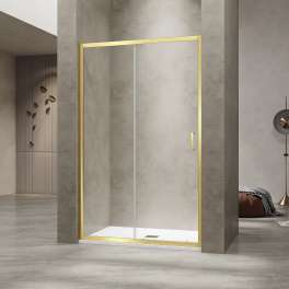 Душевая раздвижная дверь-купе в нишу PA-114Gb профиль золото браш (Прозрачное, 1800)