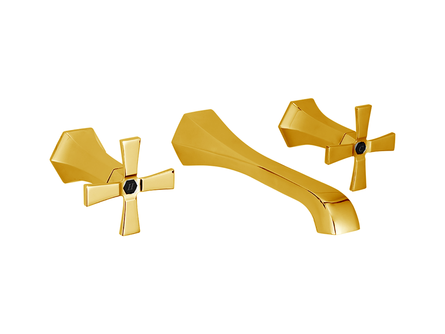 CISAL Chérie NEW Смеситель для раковины из стены на 3 отверстия, Oro/Negro Mate