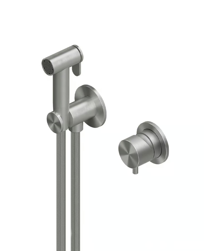 QUADRO DESIGN Смеситель с гигиеническим душем, Brushed Stainless Steel AISI316L арт. 40096