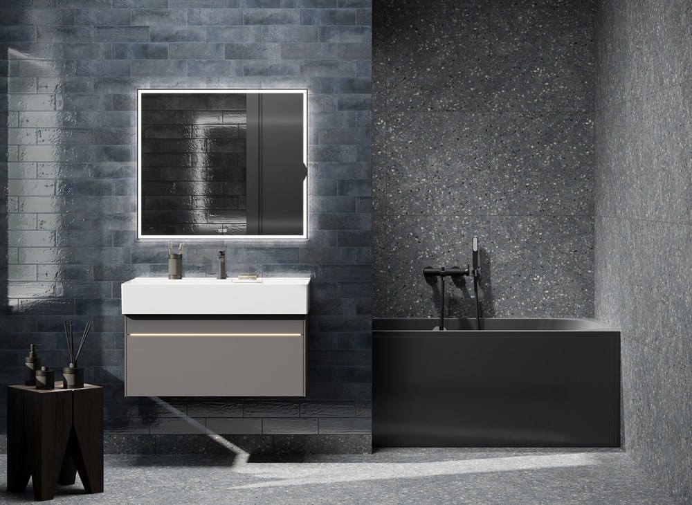 TE.mi.90.1 Зеркало Tecno/Текно c LED 90 с макро линзой, с подсветкой, с функцией антизапотевание, белый глянцевый арт. 125240