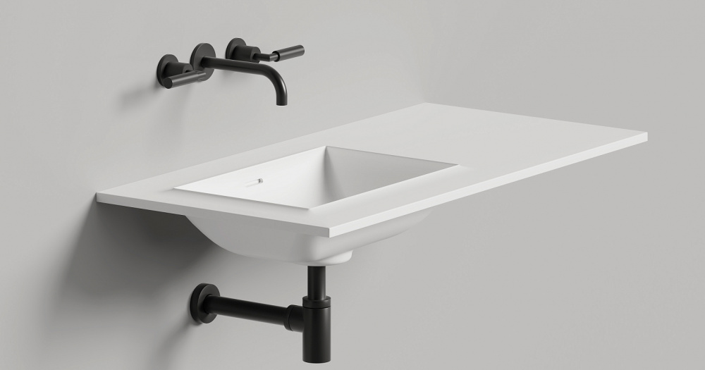 Salini ONDA EDGE SQUARE Столешница до 2000х700х10 мм с раковиной 520х360, ДК, S-Stone- белый матовый