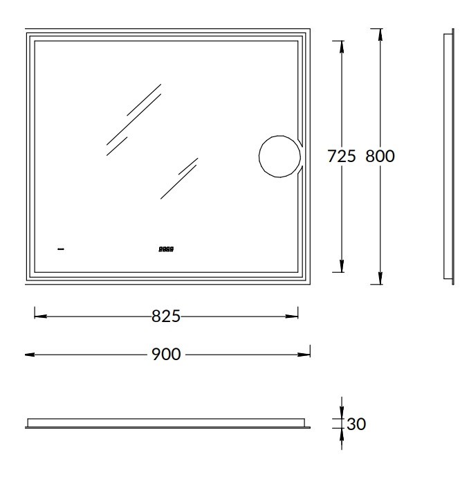 TE.mi.90.1 Зеркало Tecno/Текно c LED 90 с макро линзой, с подсветкой, с функцией антизапотевание, белый глянцевый арт. 125240
