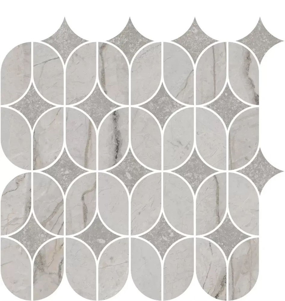 KMD2HID004BR Декор Ифран наборный серый светлый глянцевый обрезной 30x32,5x0,9