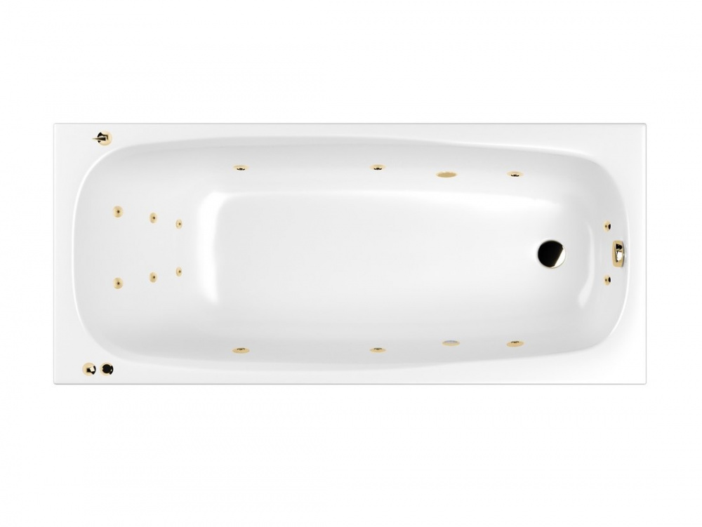 WHITECROSS Layla Slim Ванна акриловая 180x80 см, гидромассаж "SMART", перелив, каркас, белый/золото арт. 32396