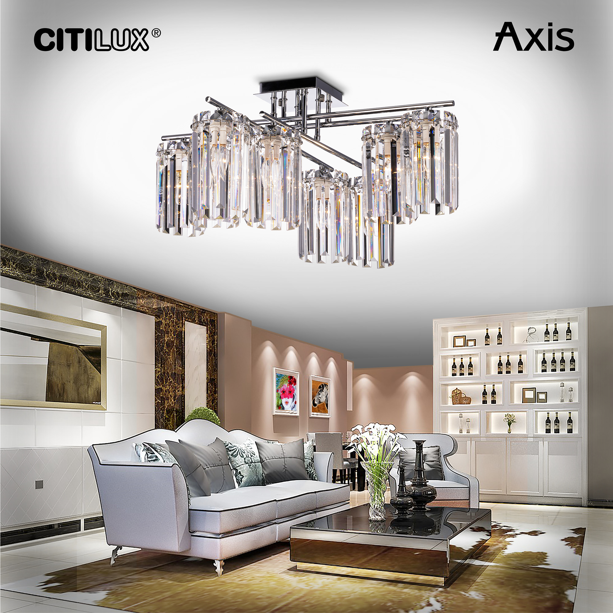 Citilux AXIS CL313281 Люстра хрустальная потолочная Хром арт. 89230
